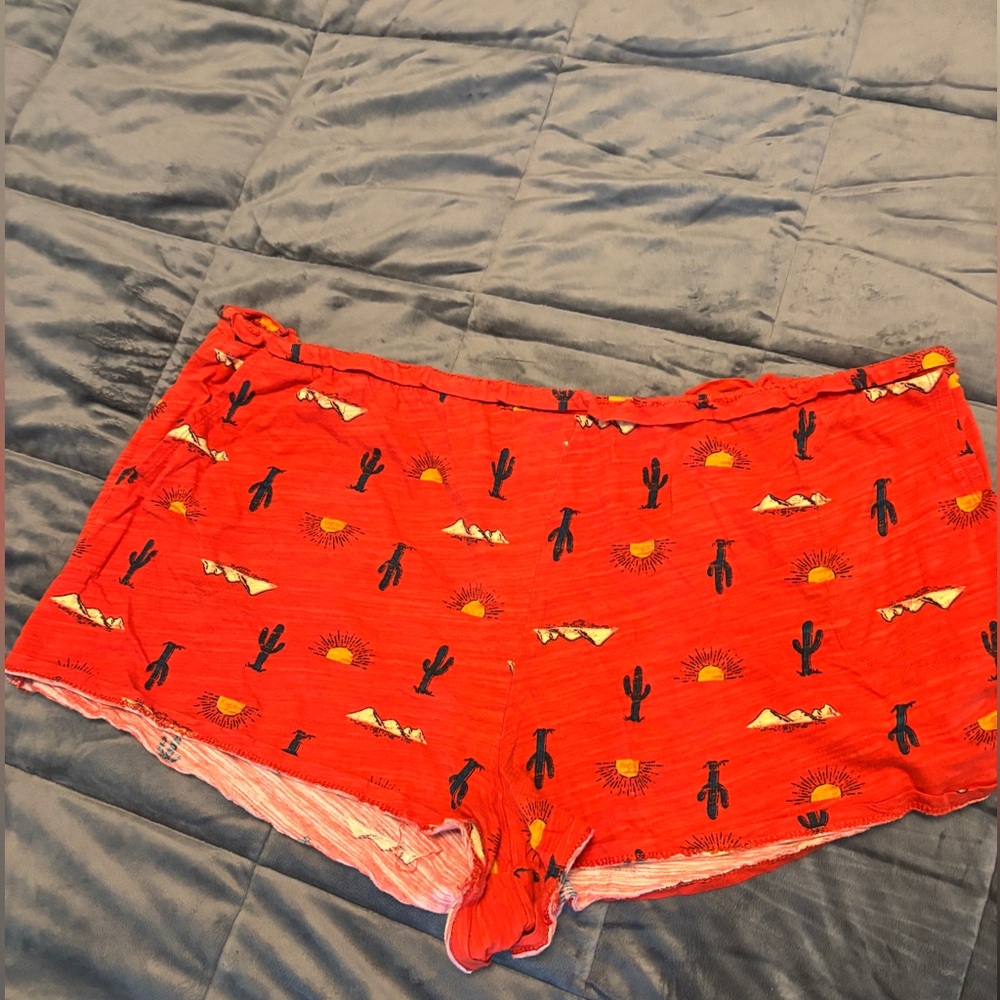 Orange Desert Print Pajama Shorts Elastic Waist